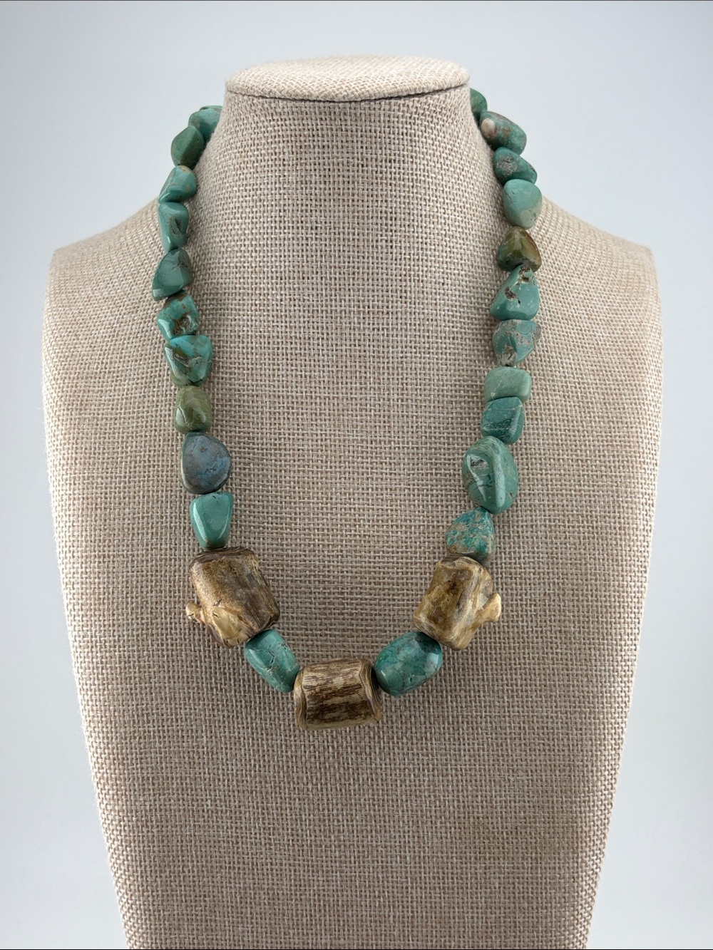Turquoise and  Natural Antler Necklace 18” - Women Jewelry